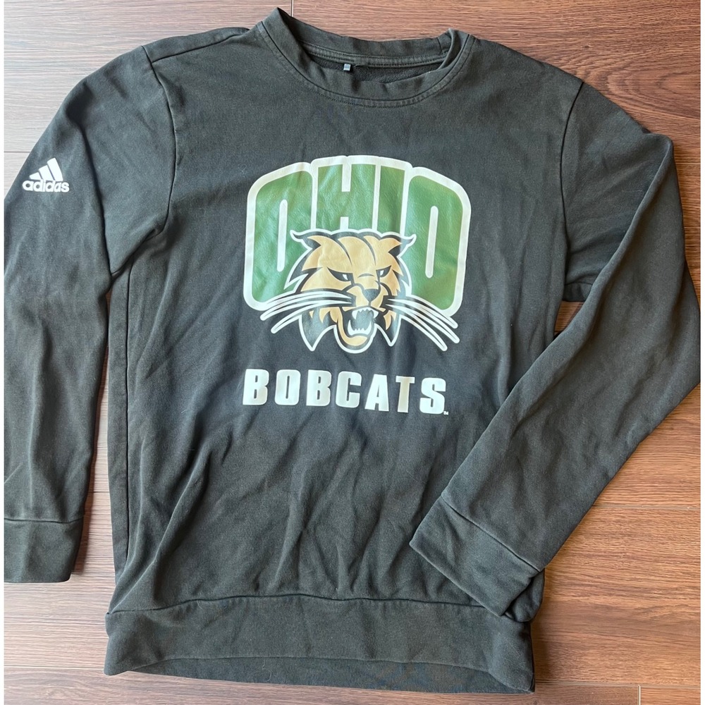 Adidas Ohio Bobcats Sweatshirt Mens Small Black Crewneck Pullover Graphic Logo